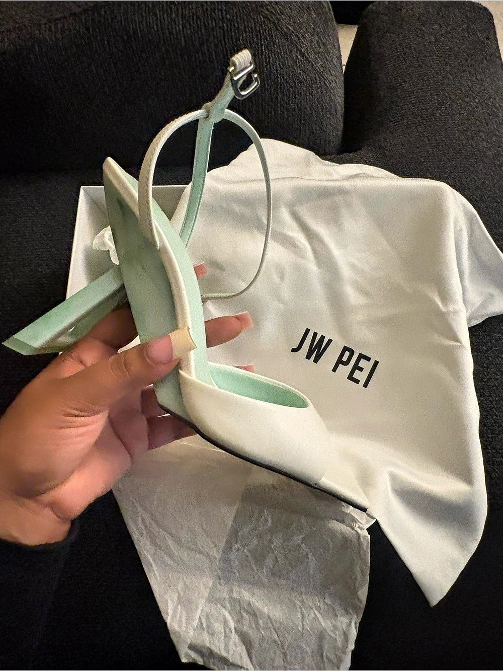 JW PEI Hayden Triangle Wedge Sandals White & Green